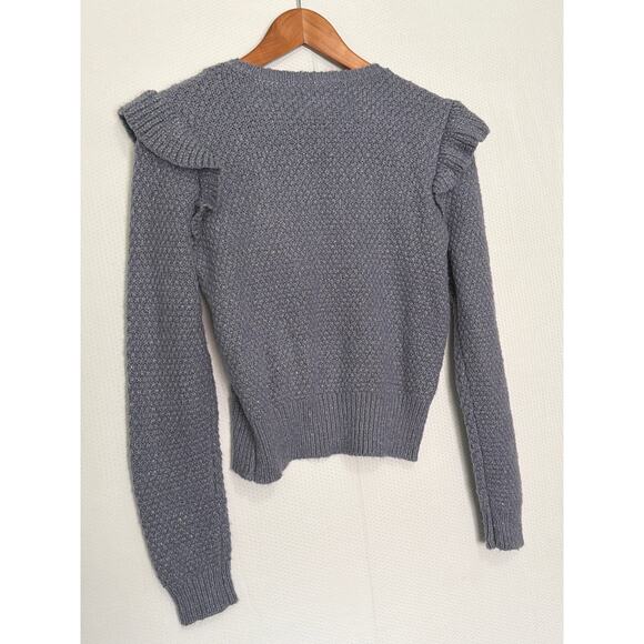 Lauren Conrad XS Gray Silver Cable Knit Ruffle Shoulder Sweater - Picture 8 of 10